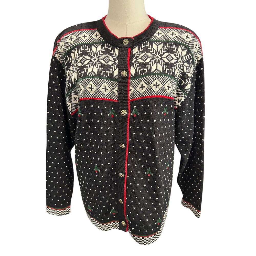 Vintage Koret Christmas Cardigan Sweater Artsy Reindeer Fair Isle Wool Blend SM